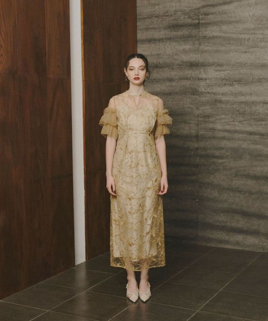 ［ANDRÉSD］ドレス　key neck embroidery dress
