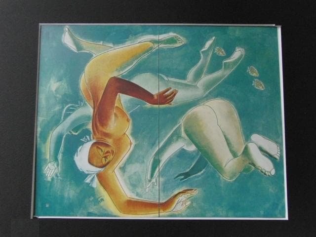 福田豊四郎、【海女】、希少な額装用画集より、新品額装付、状態良好