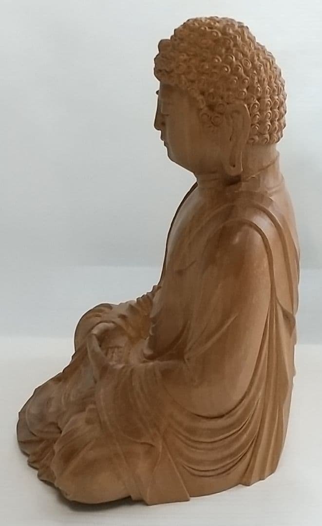 釈迦如来坐像 3寸 #333 像のみ 金彩無 お釈迦さま ◆白檀 木彫 仏像