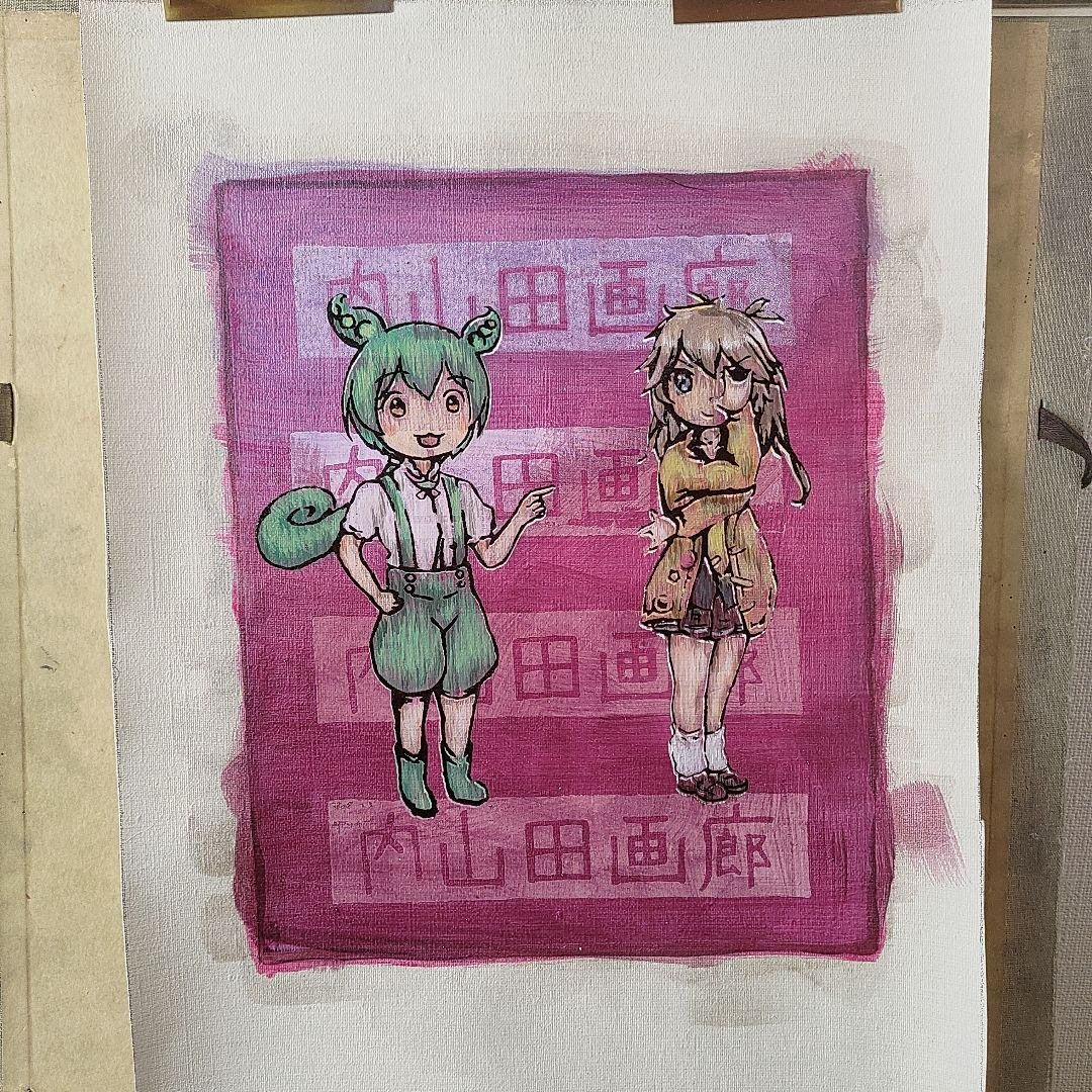 【内山田画廊】f3号　現代アート　アクリル・ガッシュ 絵画 キャラクター