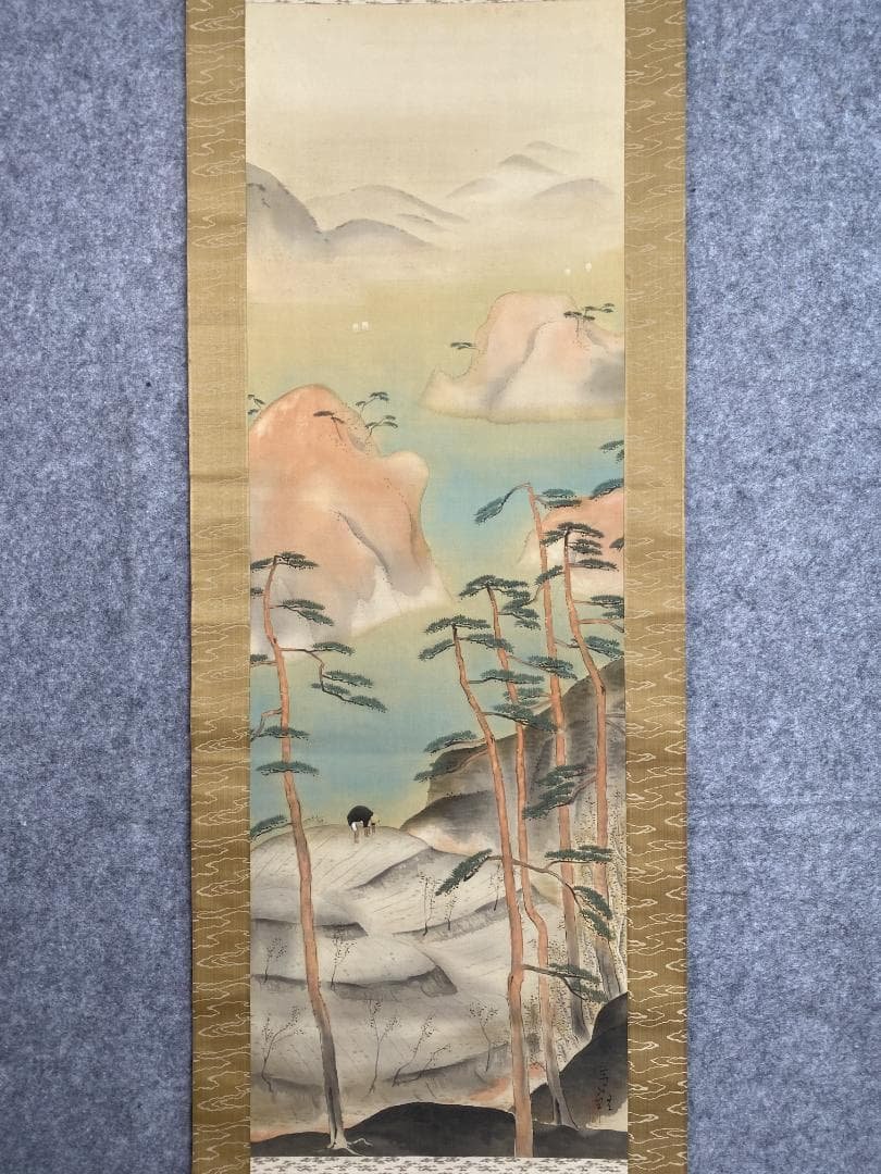 筆谷等観『遅日』春日山水図 共箱 北海道 明治大正 中央画壇 横山大観師事 掛軸