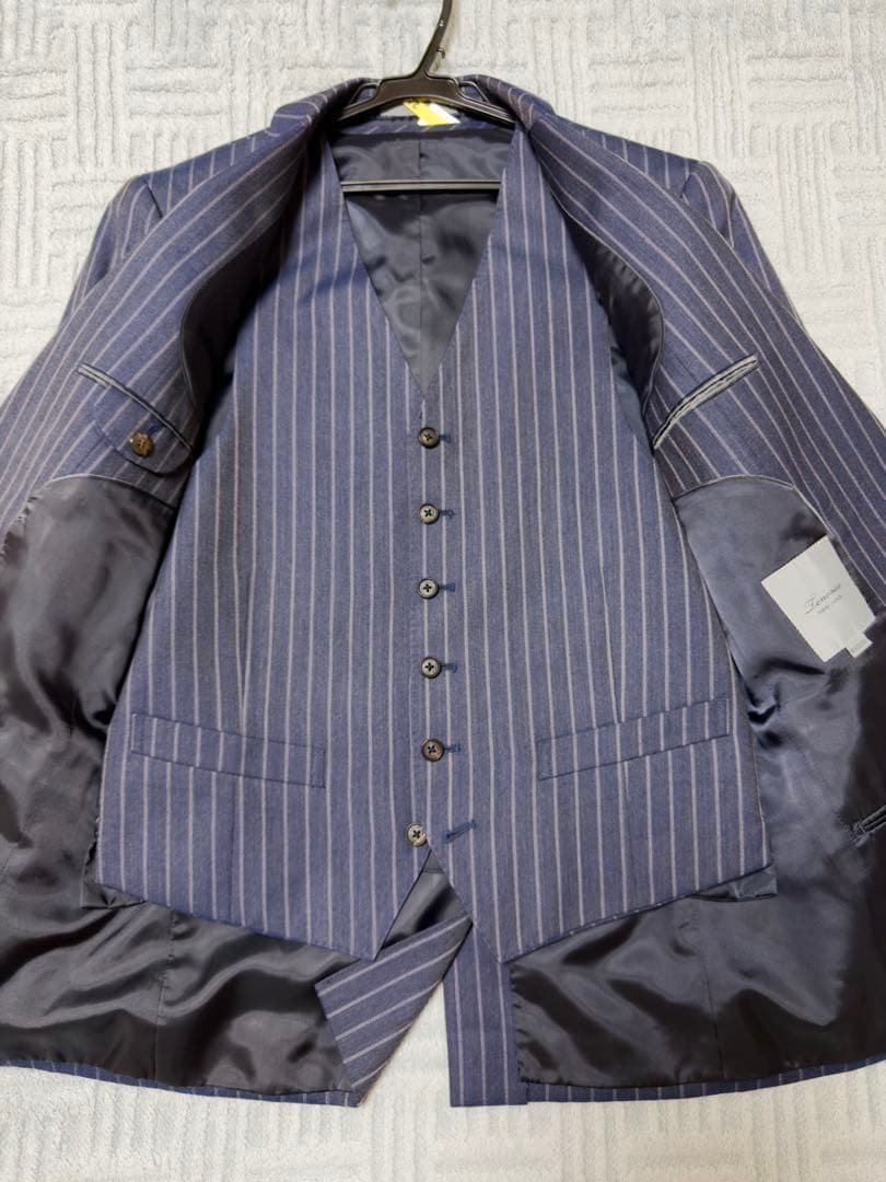 美品 ティノラス TENORAS ブルー ストライプ 3ピース