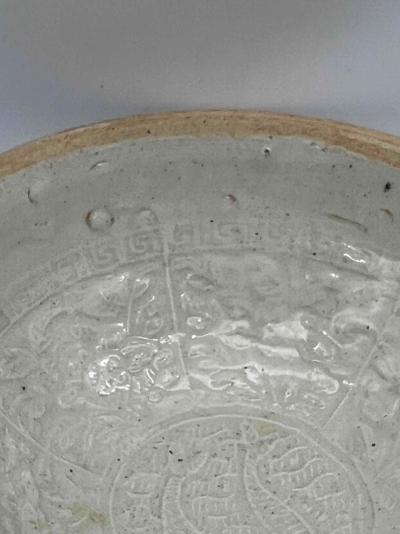 北宋時代　青白磁花卉魚藻文輪口鉢　輪口茶碗　茶盞 　影青　景徳鎮(B-97)