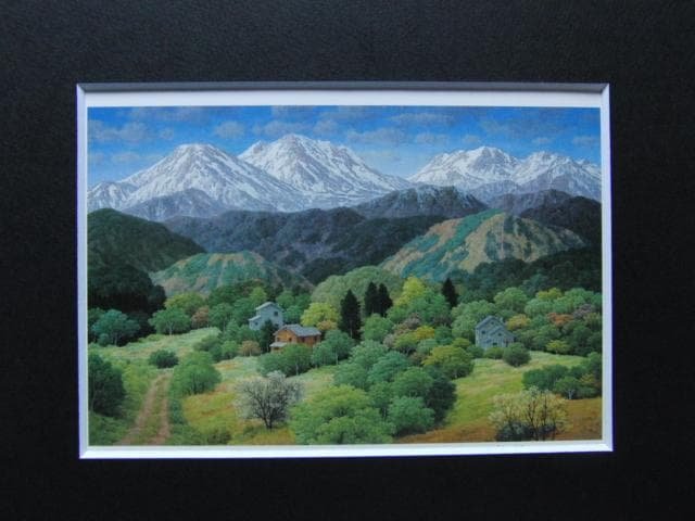 成田禎介、【春の高原】、希少な画集画、新品高級額・額装付