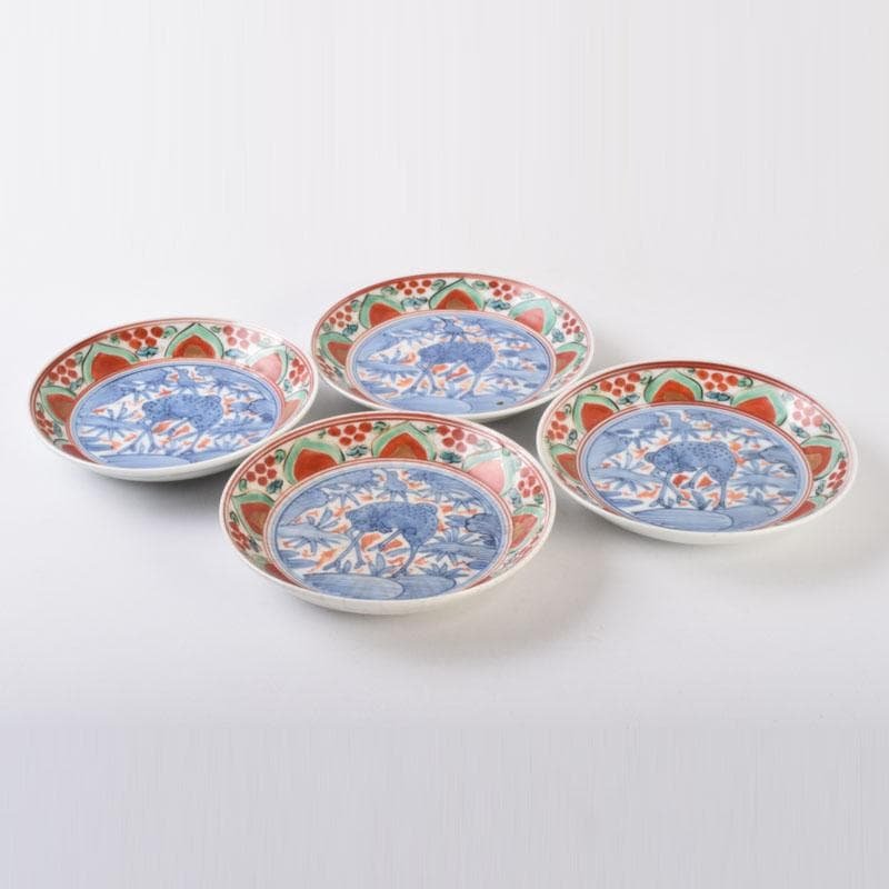 中国　赤絵　花鳥神獣文　小皿　四客　C　9087