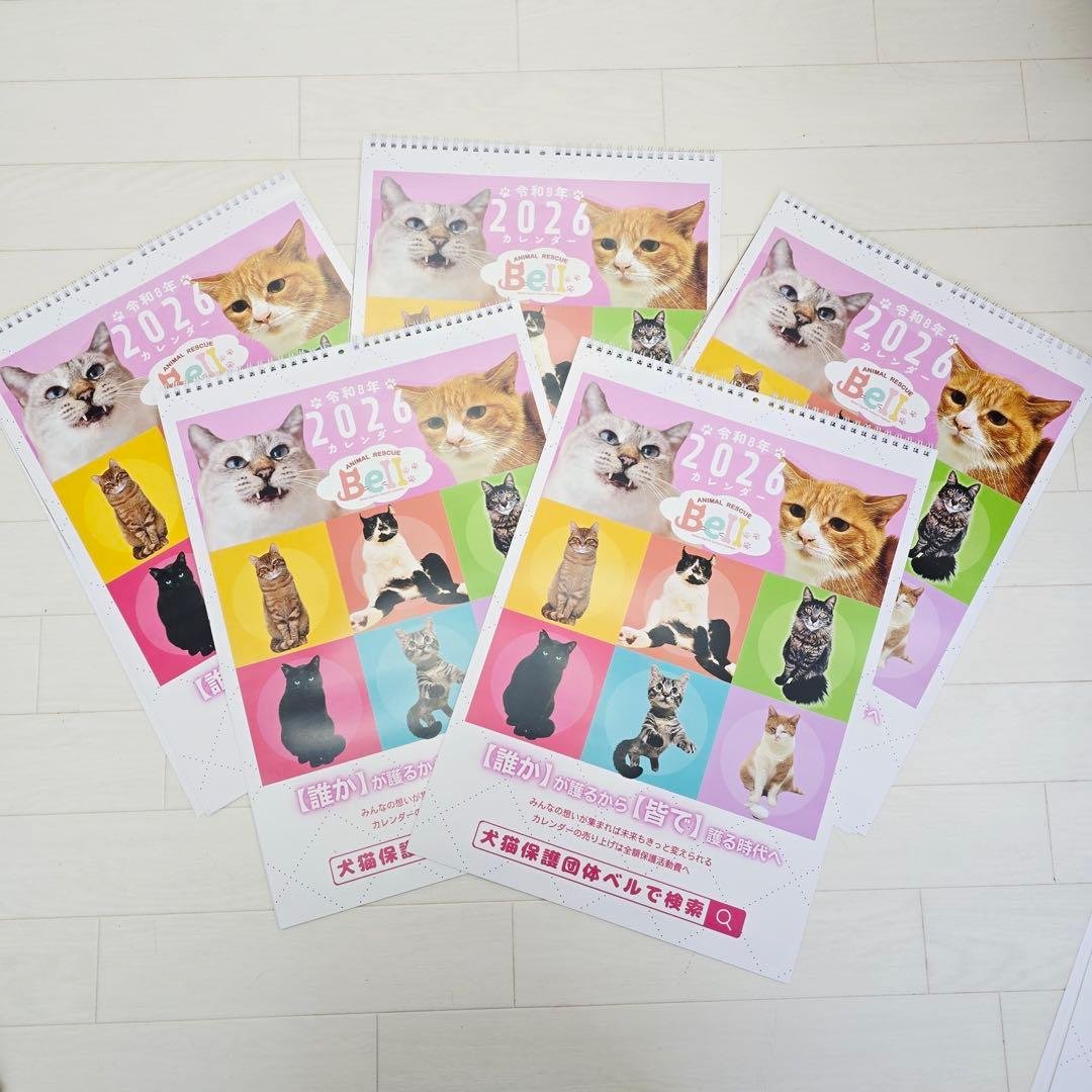 ①《猫》壁掛けチャリティーカレンダー5枚セット