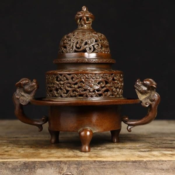兽耳缠枝莲三足薰炉 招财炉 集财香炉 重工 希少 工芸品 美術品 置物
