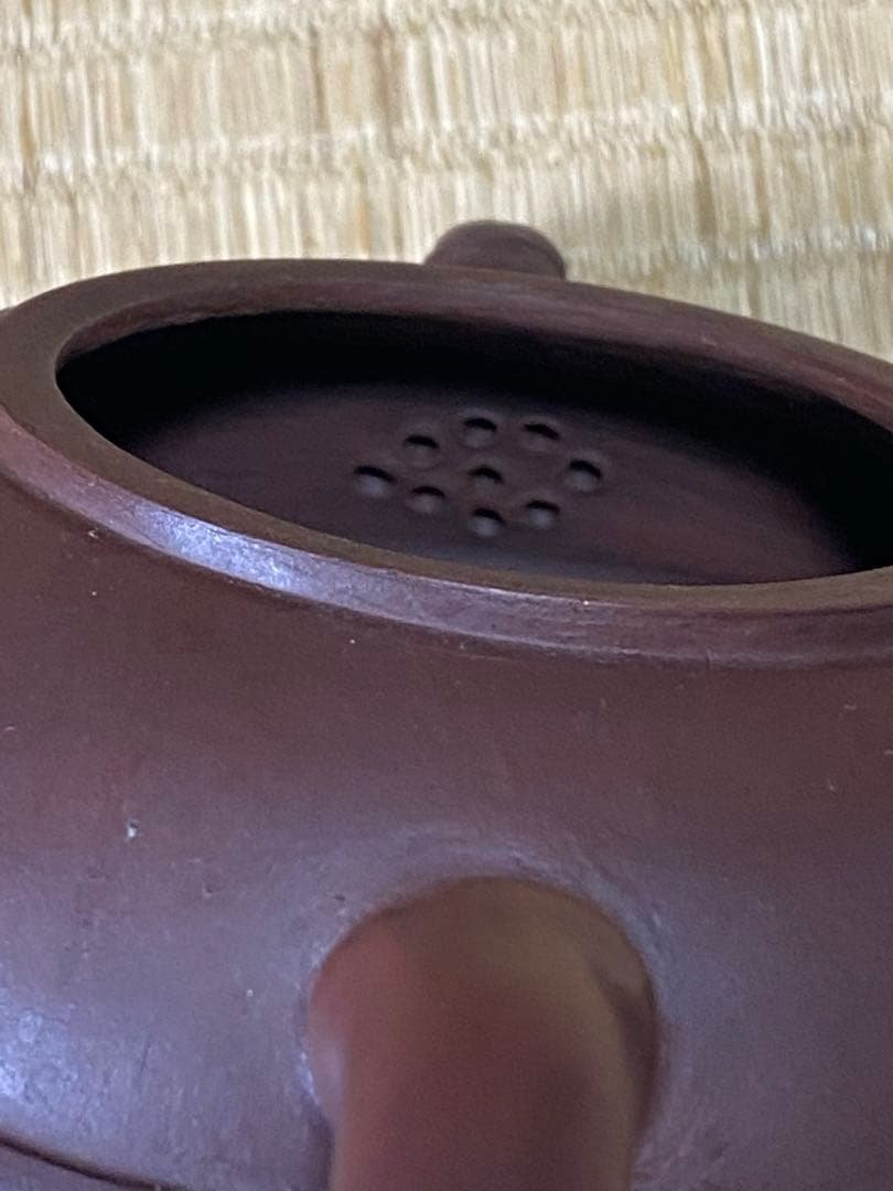 ♦中国？紫泥 梨地 紫砂 竹節 浮き彫り文様 茶壺？宜興窯 煎茶 茶道具 骨董品