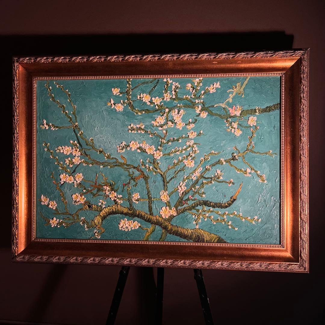 ★特大秀作★手書き油絵 ゴッホ 花咲くアーモンドの枝 額付 絵画 油彩画
