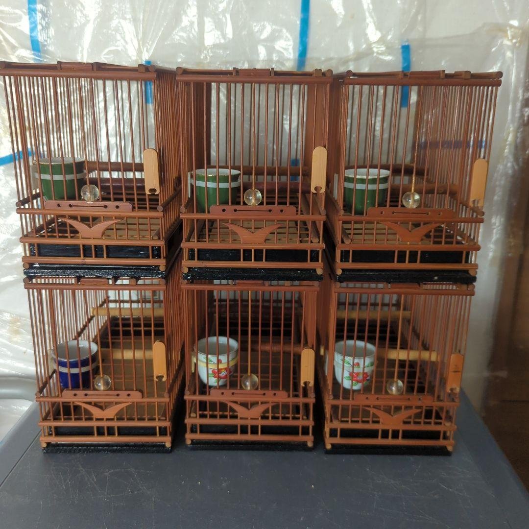 鳥籠　（６個セット）　餌猪口６個。（九谷焼）名札６枚