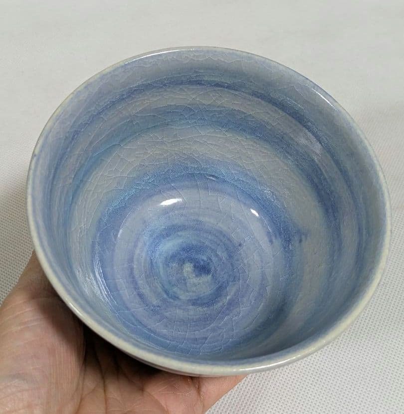 RT-189794★清水焼　京焼　抹茶茶碗　藤平正文作　トルコ　ブルー