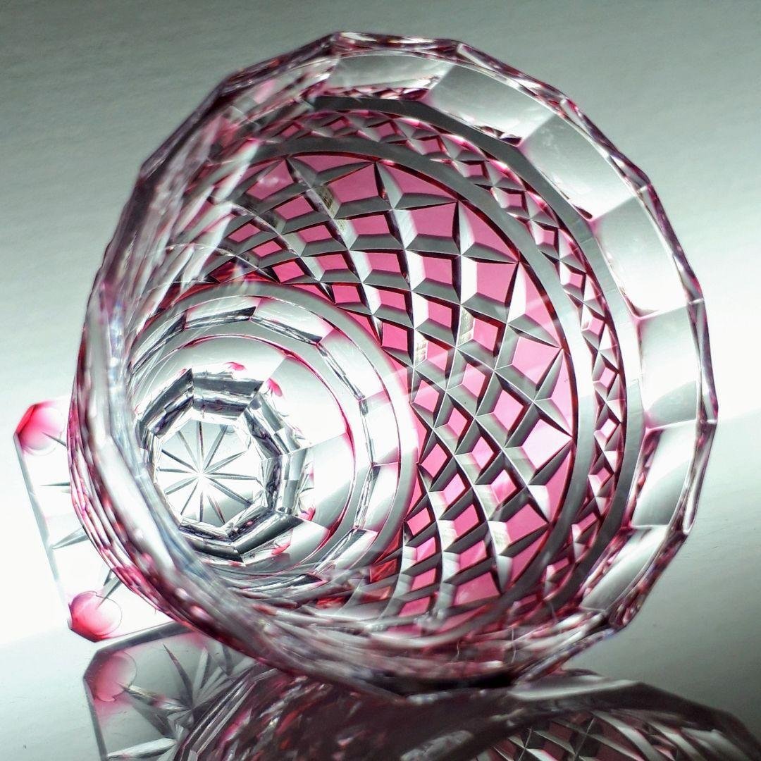 薩摩切子　松浦正行 作品　矢来紋様切子　脚付杯　【 人気作家 入手困難作品 】