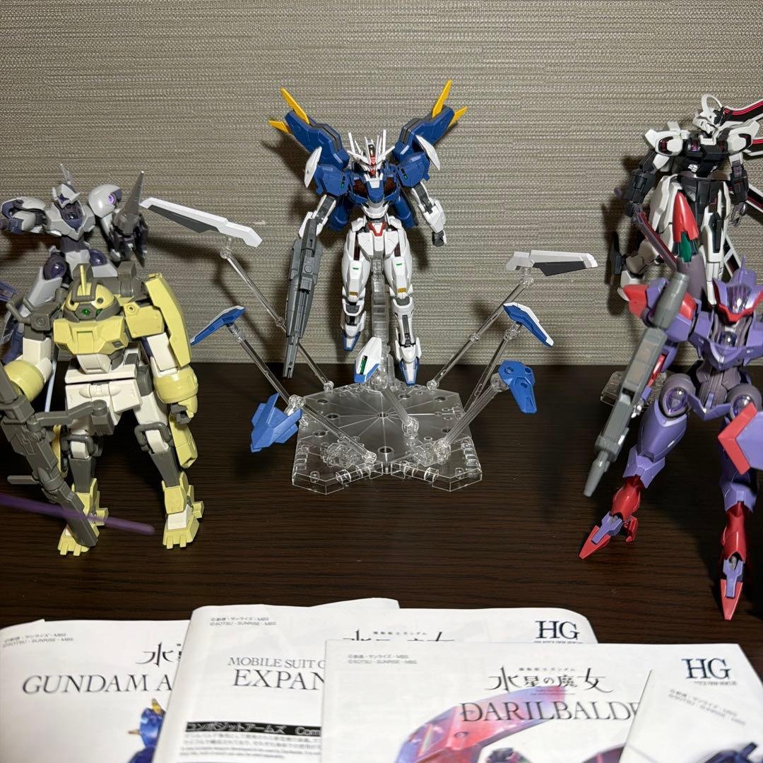 水星の魔女　HGガンプラ9体セット（MS拡張パーツセット、アクションベース付き）