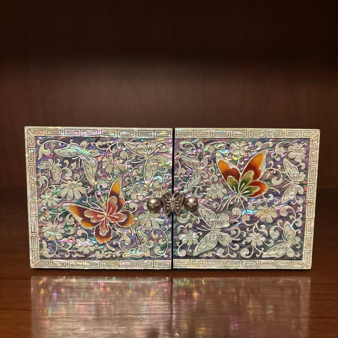 韓国 伝統工芸 螺鈿細工 双子宝石箱 ジュエリーボックス 小物入れ 蝶 花