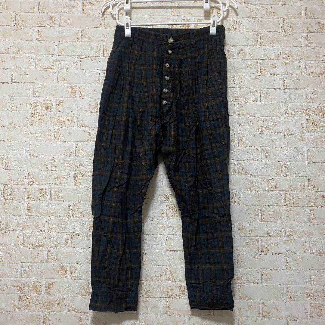 MADARANINGEN 京 ボタンフライ タータンチェック サルエルパンツ