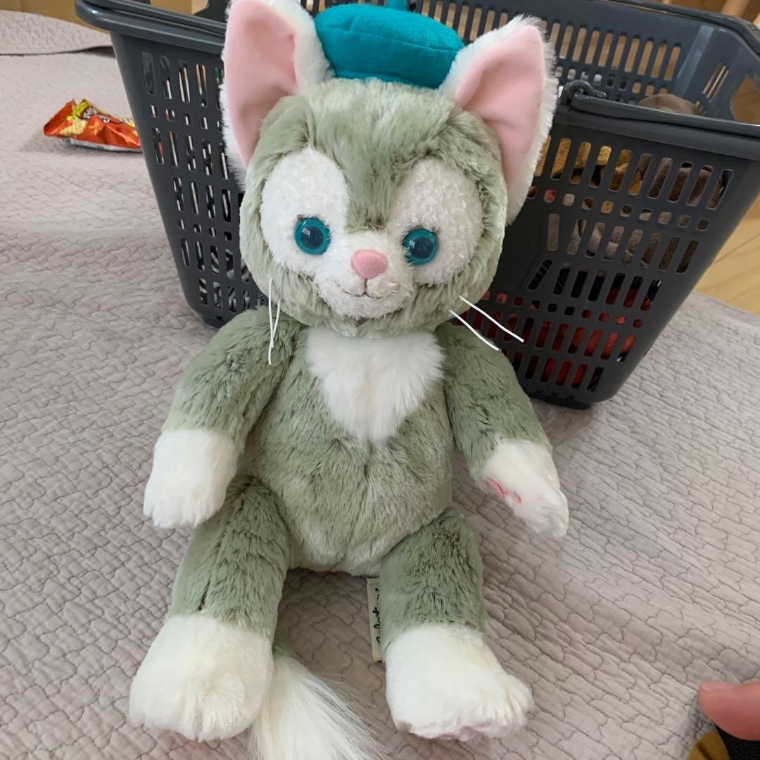緑色の猫のぬいぐるみ