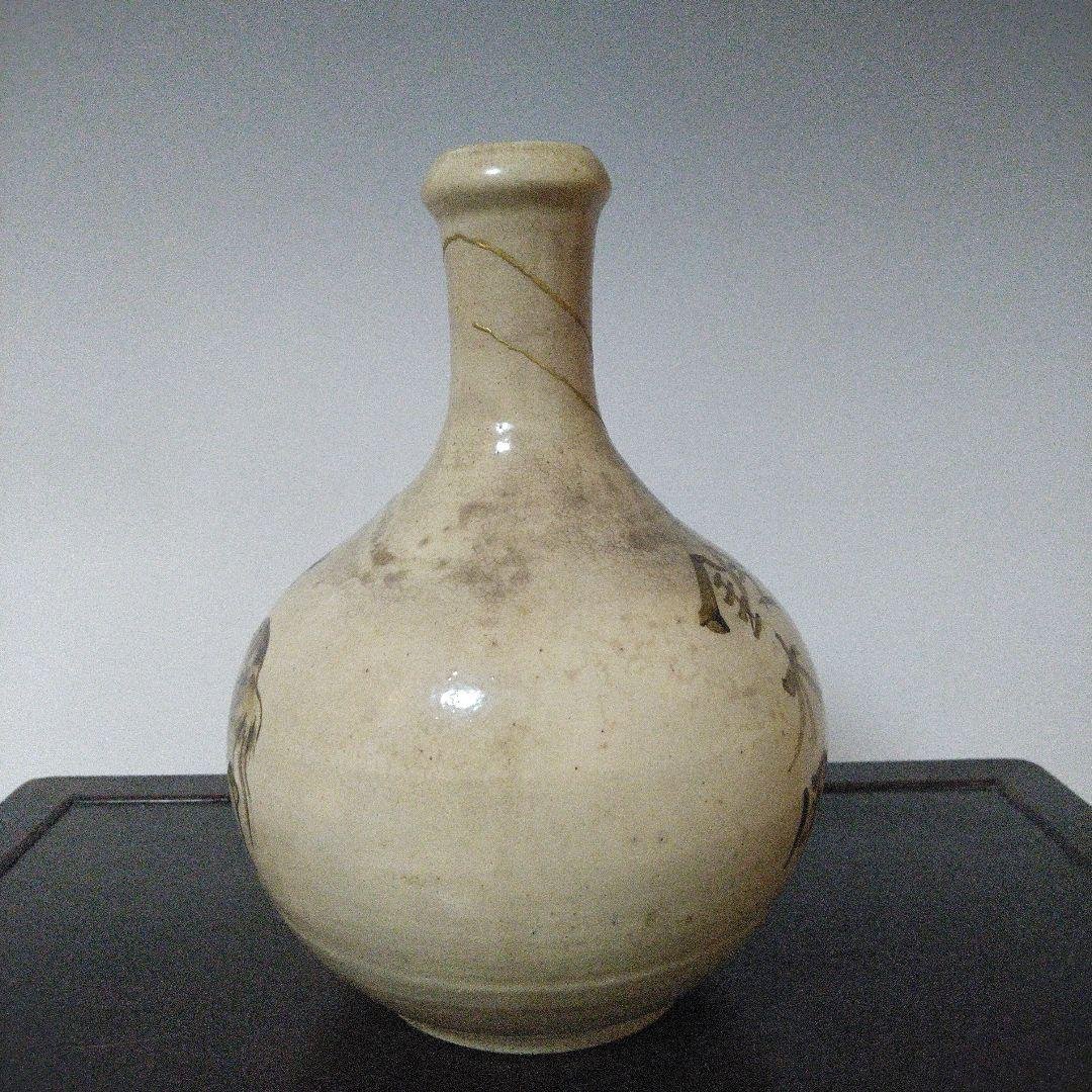 NO610 相馬焼　古相馬　徳利　馬絵　文字入り　補修アリ