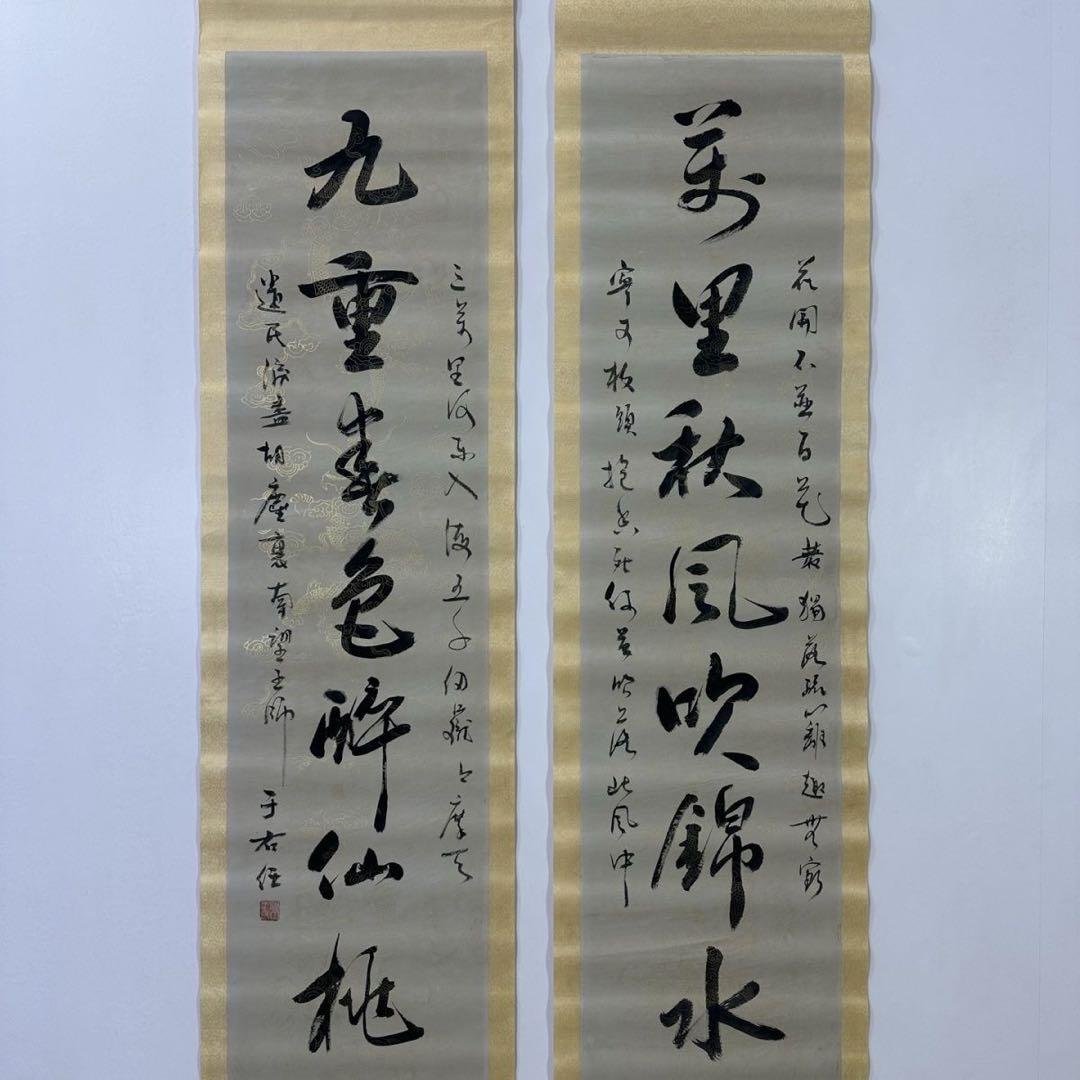 中国書画 掛け軸 書法 対聯 于右任風 行書 草書 手書き 中国美術 インテリア