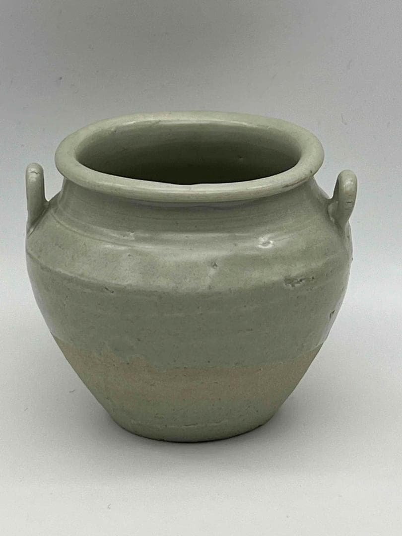西晋時代 越州窯双糸小壺　茶入　茶道具　唐物　古物　時代物(F-101)